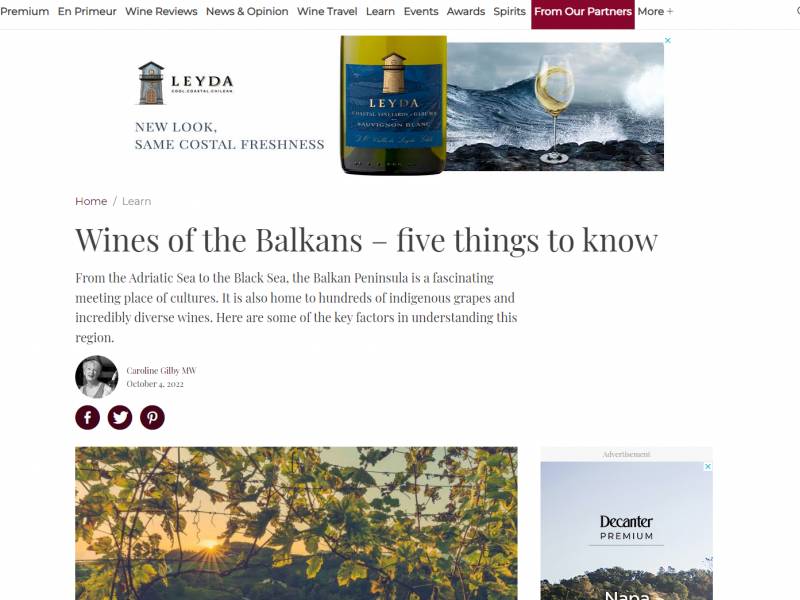 dekanter objavio tekst o vinima balkana