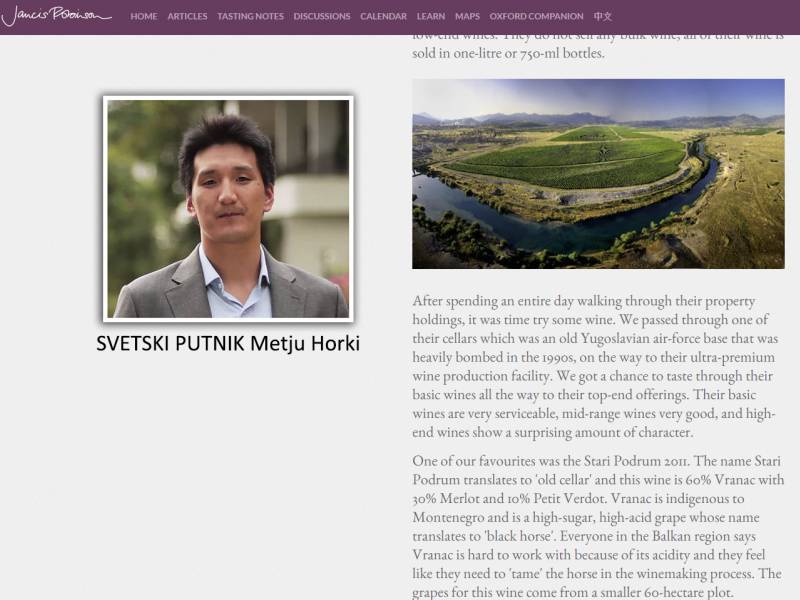 pohvale za crnogorska vina na sajtu džensis robinson 